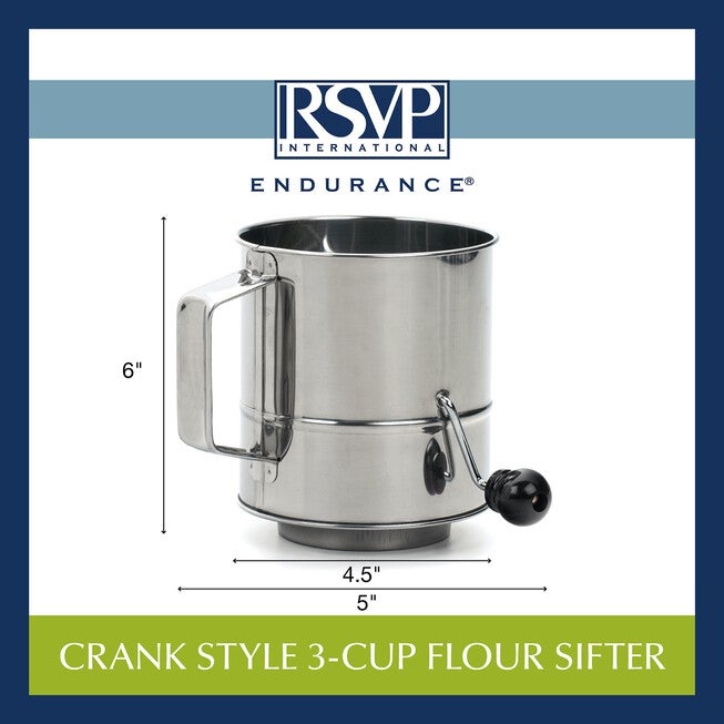 Crank Style Stainless Steel 3 Cup Flour Sifter, , alternate image number null