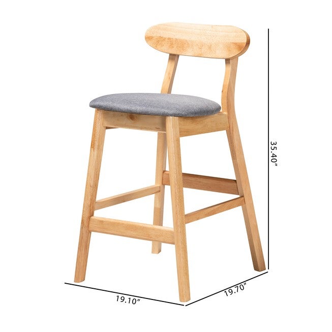 Ulyana Mid-Century Modern Grey Fabric And Natural Brown Finished Wood 2-Piece Counter Stool Set, , alternate image number 7