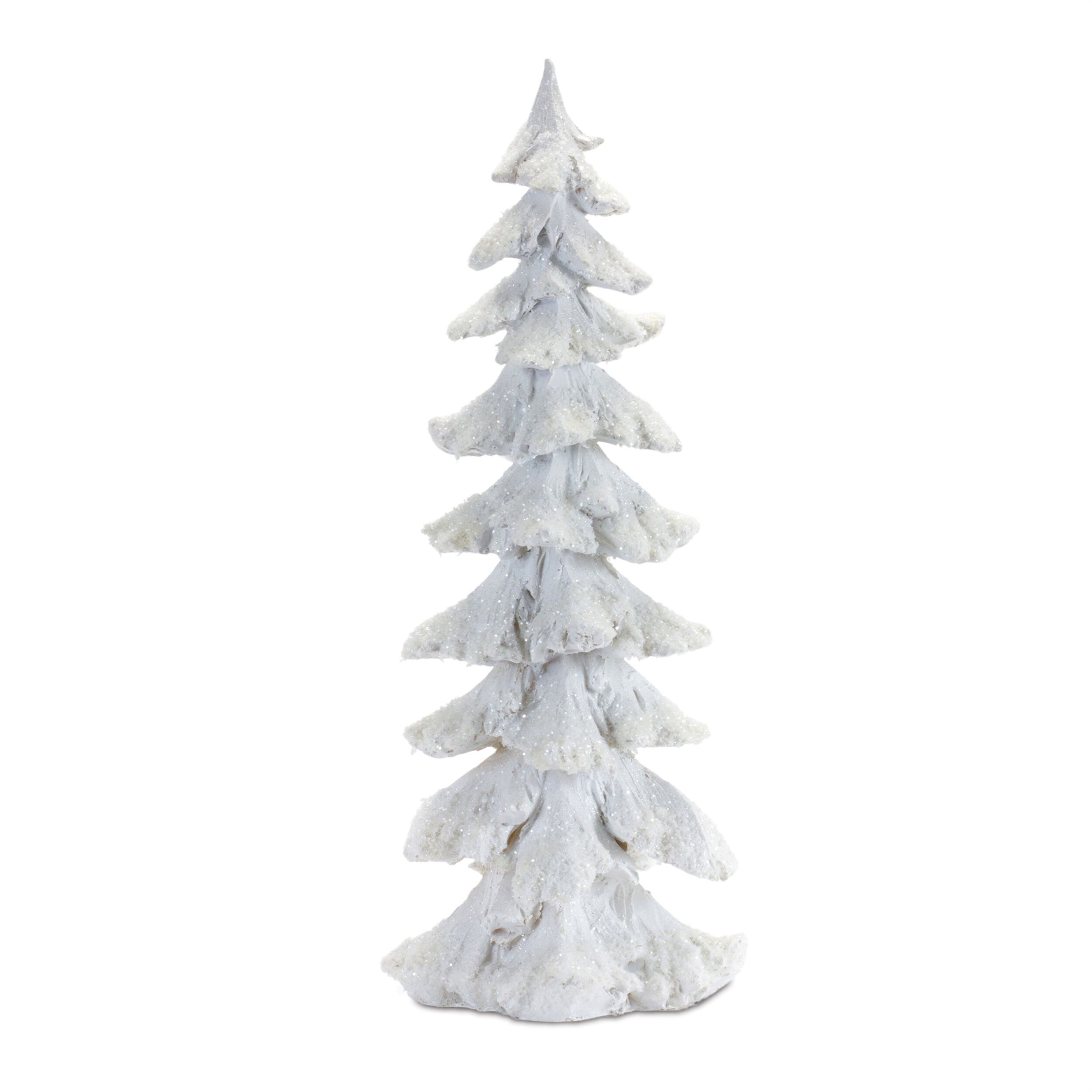 Flocked White Pine Tree with Carved Design (Set of 4), WHITE, alternate image number 2