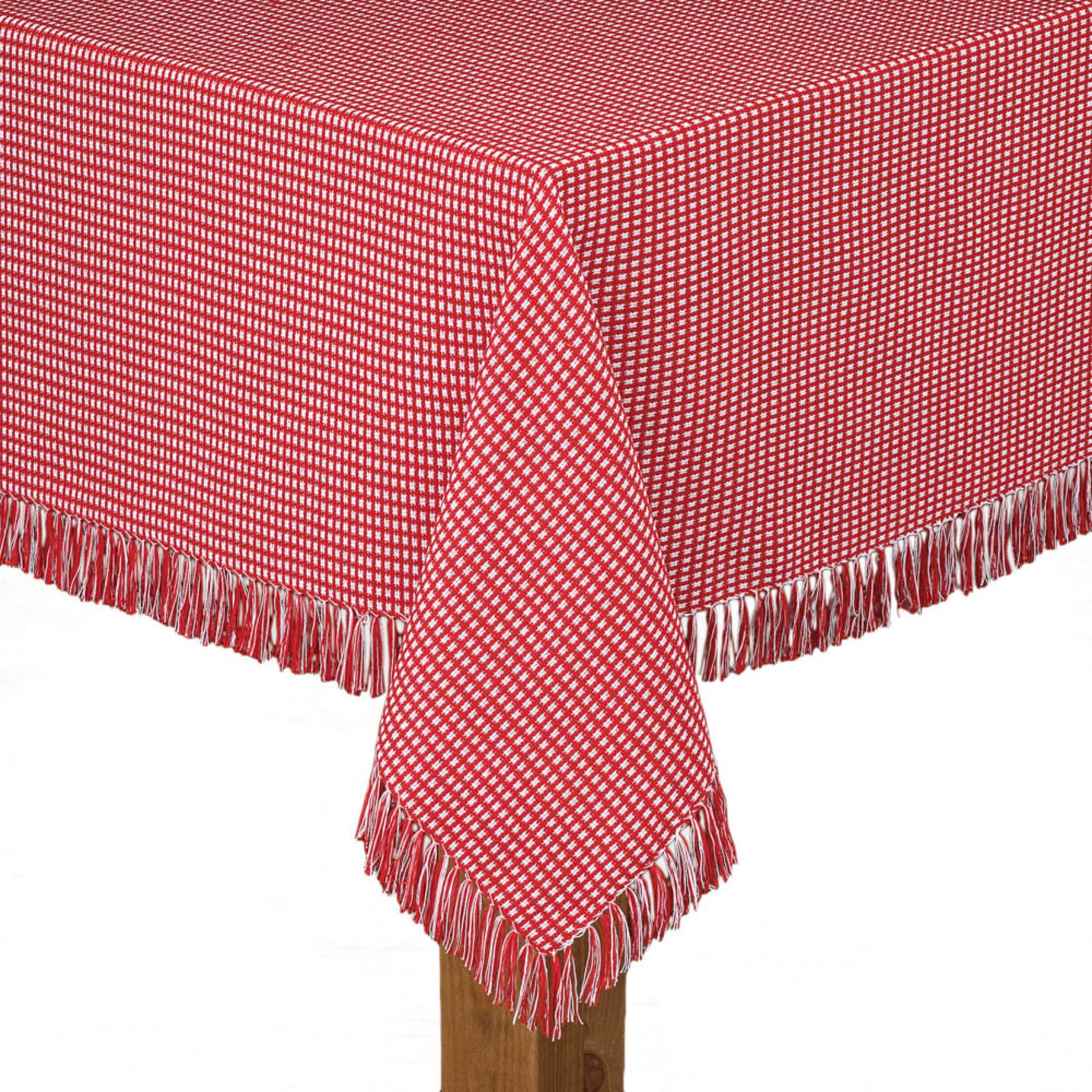 Homespun Check Woven Tablecloth, RED, hi-res image number 0