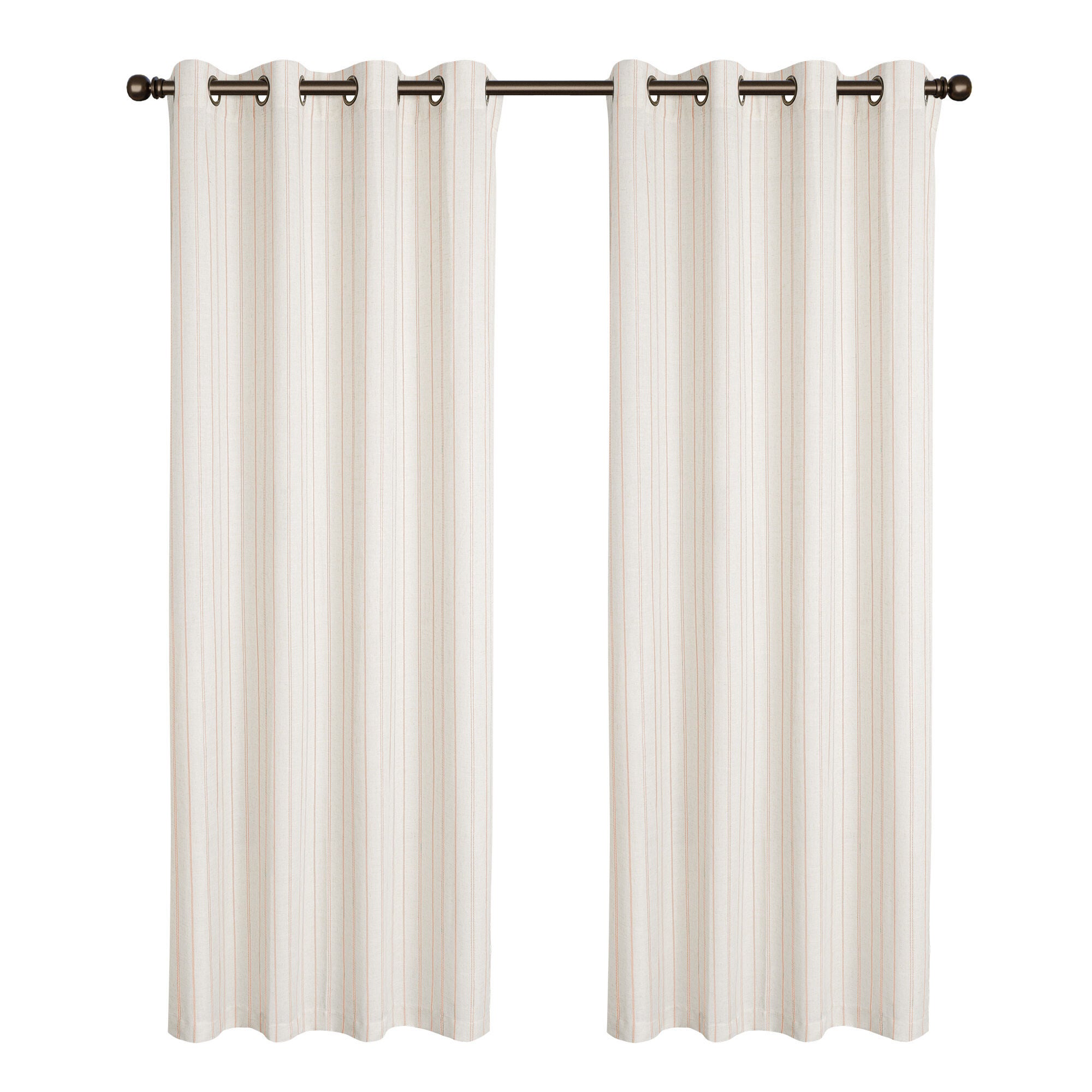 Linen Blend Woven Stripe Grommet Light Filtering Curtain Pair, PINK, alternate image number 5