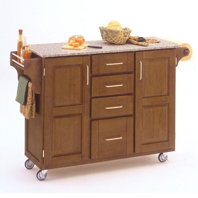 Large Cottage Oak Finish Create a Cart with Salt & Pepper Granite Top, OAK SALT WATER DIVE PEPPER, hi-res image number null