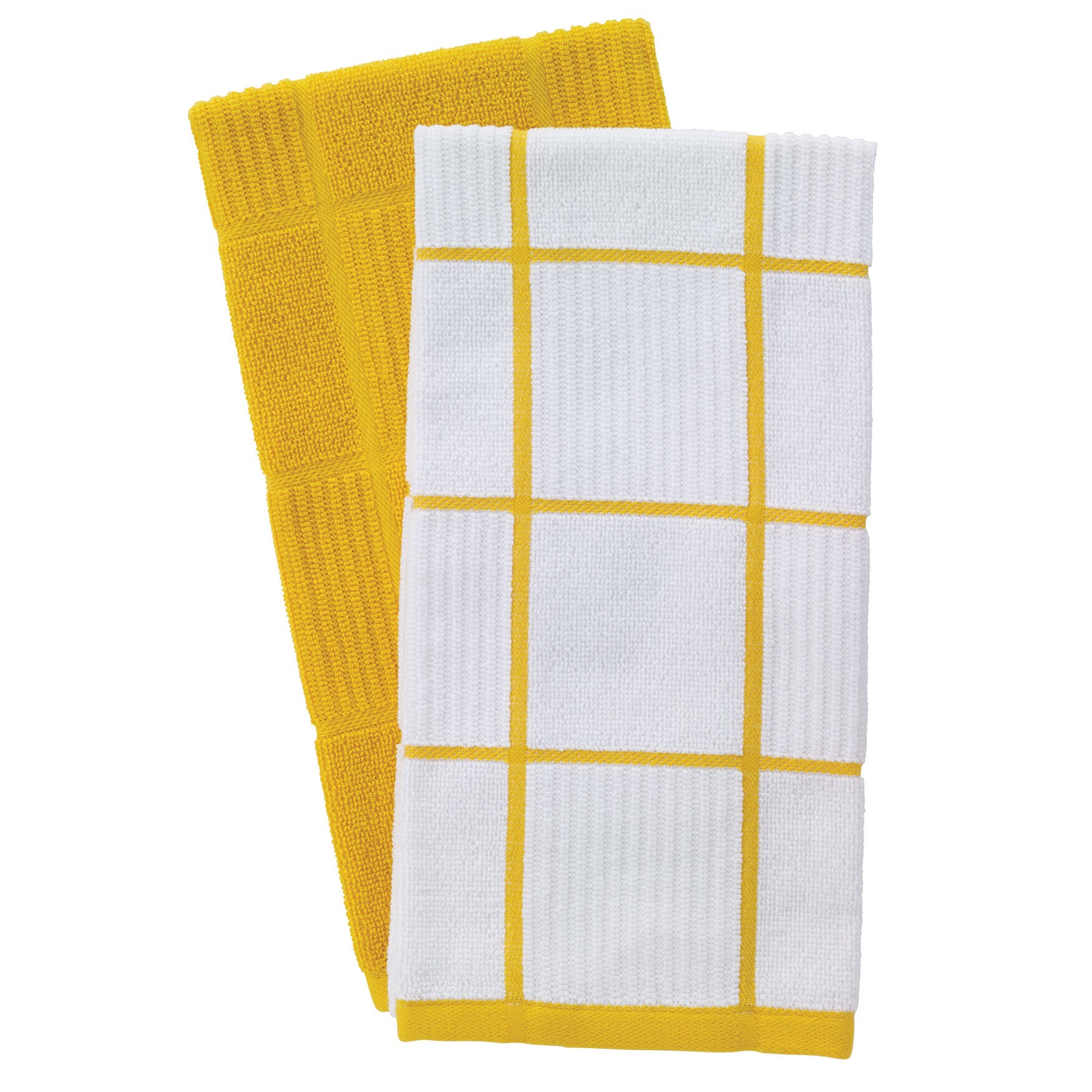 Solid And Check Parquet Kitchen Towel, Two Pack, LEMON, hi-res image number 0