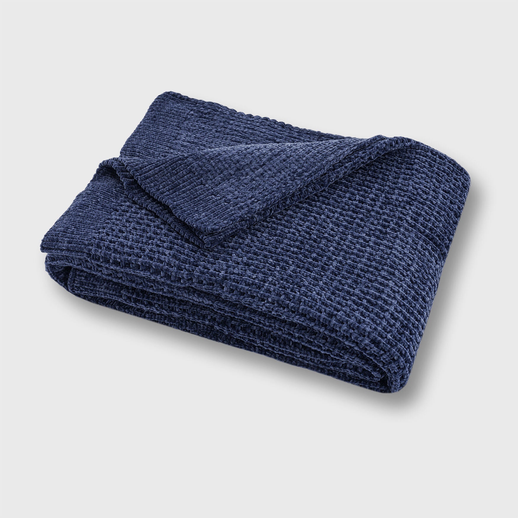 Shiny Waffle Chenille Knit Throw, NAVY, hi-res image number 0