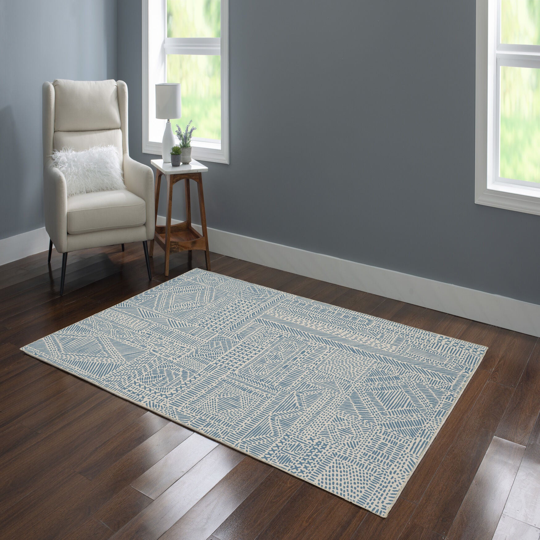 Washable Cayden Ivory/Blue Rug, , alternate image number 5