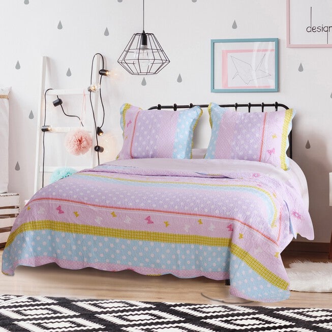 Polka Dot Stripe Quilt and Pillow Sham Set, , on-hover image number 1