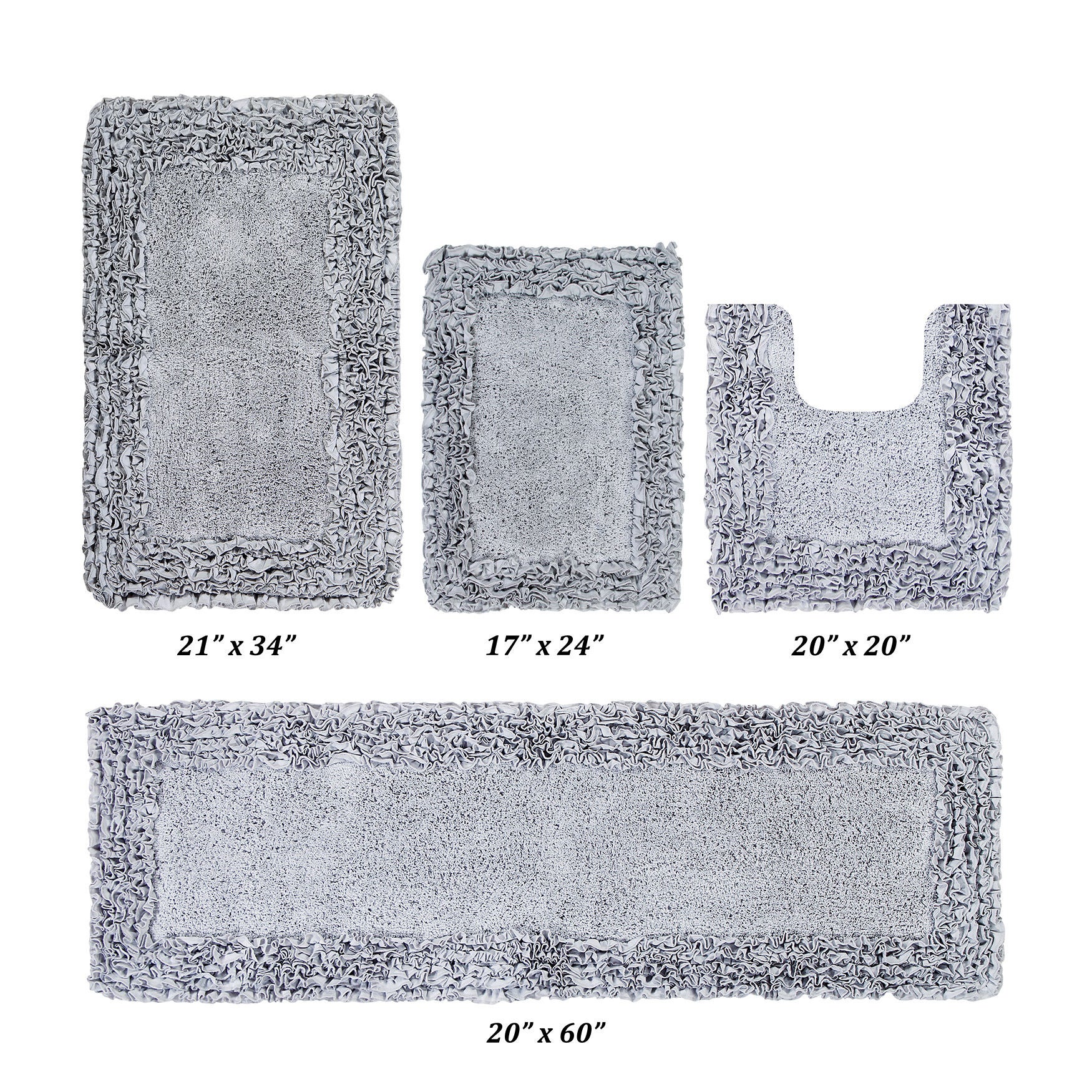Shaggy Border Bath Rug Mat, 5 Pc Set, (17 inches X 24 inches | 20 inches X 20 inches | 21 inches X 34 inches | 24 inches X 40 inches | 20 inches X 60 inches), SILVER, hi-res image number 0