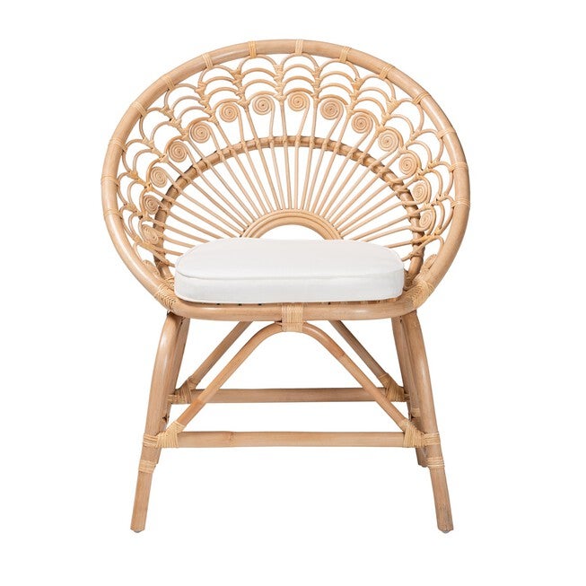 Abriella Modern Bohemian Natural Brown Rattan Peacock Accent Chair, , on-hover image number 1