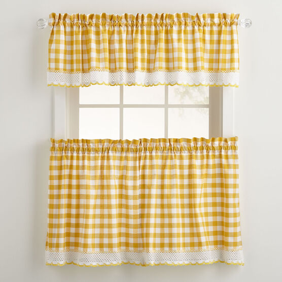 Buffalo Check Tier Curtain Set, Valance Not Included, YELLOW, hi-res image number null
