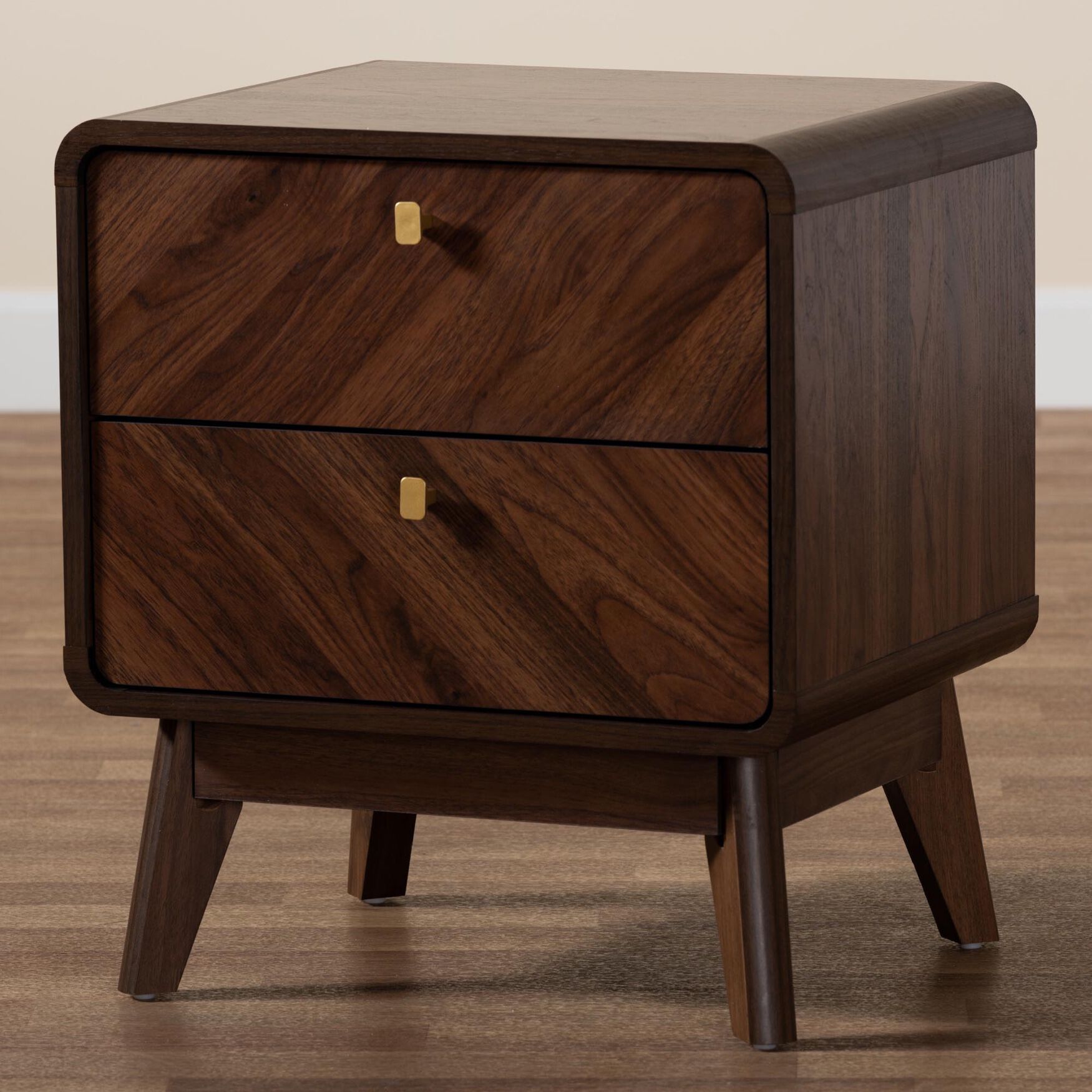 Markell Mid-Century Transitional Walnut Brown Finished Wood 2-Drawer Nightstand, , alternate image number 14