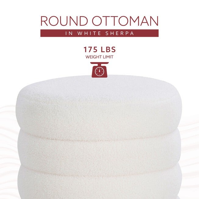 Kathy White Sherpa Round Ottoman Ottomans, , alternate image number null