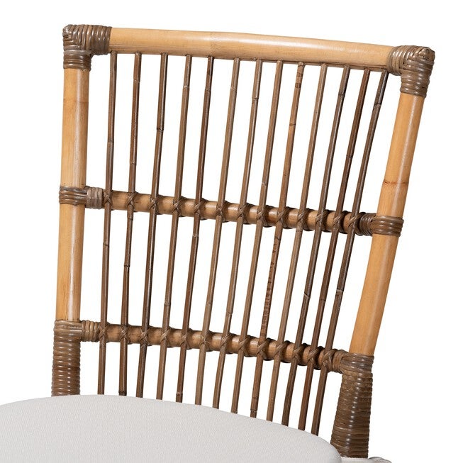 Kim Modern Bohemian White Fabric And Natural Brown Rattan Dining Chair, , alternate image number 4