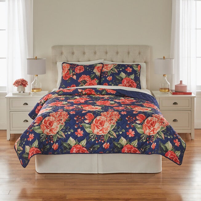Rosie Quilt Set, FLORAL NAVY, hi-res image number 0
