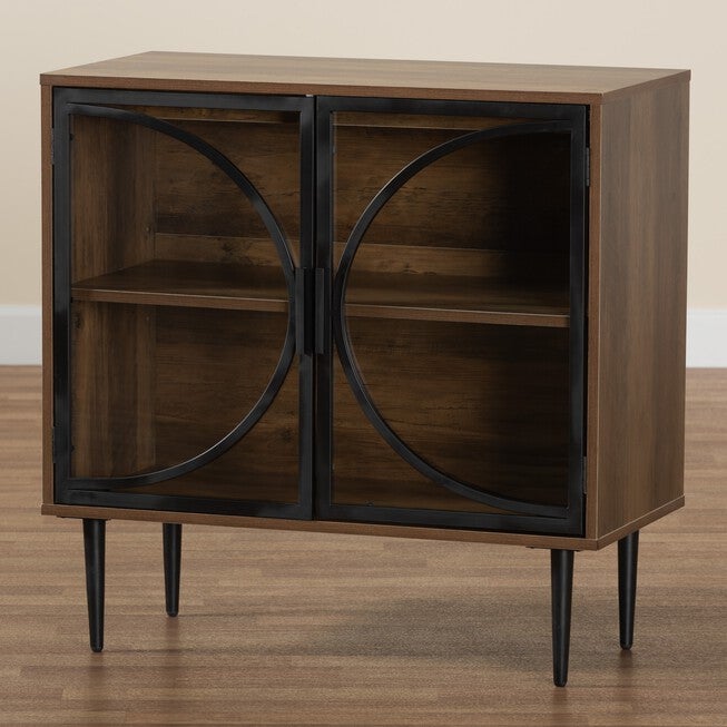 Carter Mid-Century Modern Industrial Walnut Brown Finished Wood And Black Metal 2-Door Sideboard, , alternate image number null