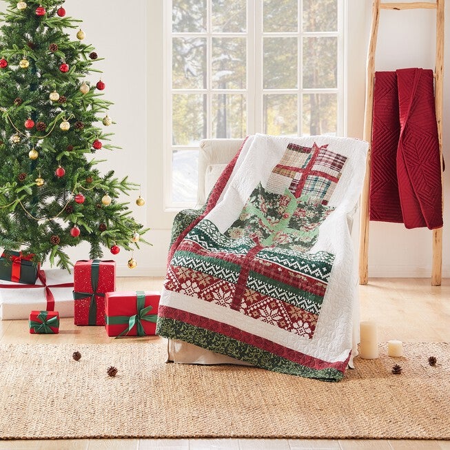 Festive Presents Throw, RED, hi-res image number 0
