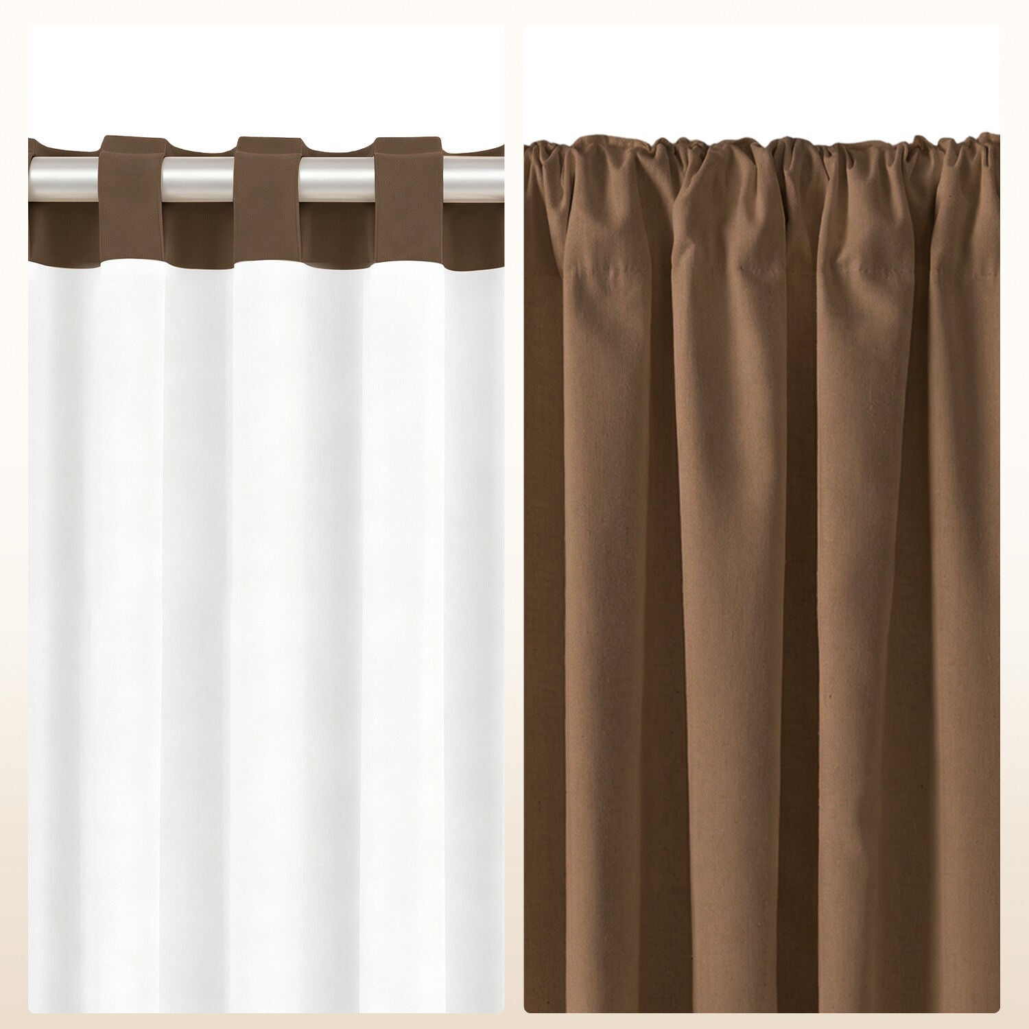 100% Blackout Recycled Cotton Ruffle Curtain Pair, COFFEE, alternate image number 4