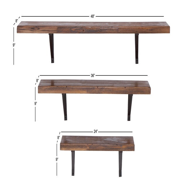 Set Of 3 Brown Wood Industrial Wall Shelf Wall Shelf, , alternate image number 6
