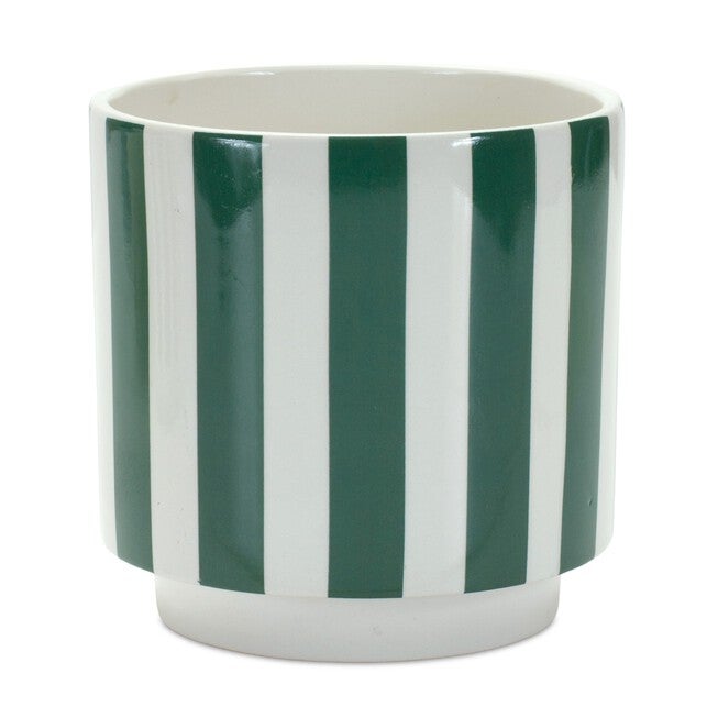 Green and White Striped Planter (Set of 2), GREEN/WHITE, alternate image number 1