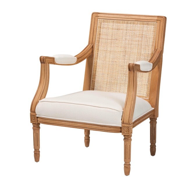 Garridan Traditional French Beige Fabric And Dark Brown Finished Wood Accent Chair, BEIGE HONEY OAK, hi-res image number 0