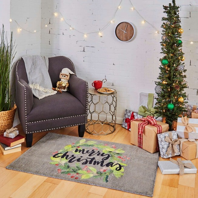 Christmas Wreath Grey Kitchen Rug, , alternate image number null