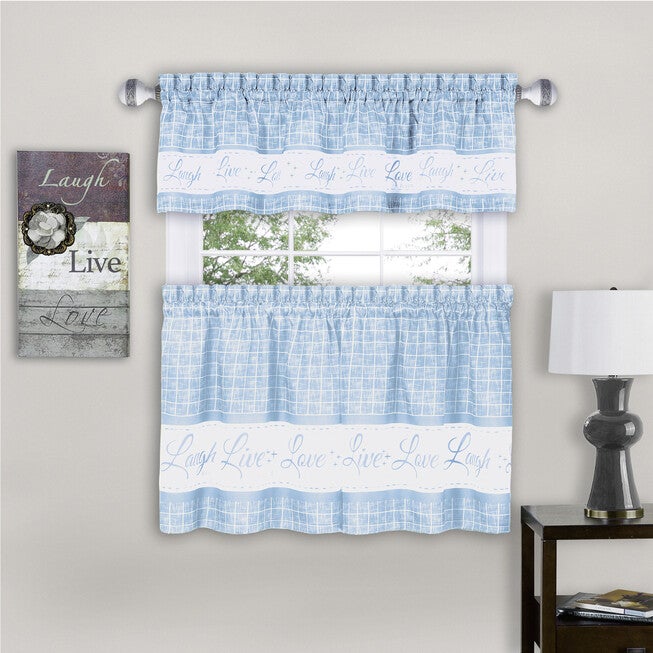 Live, Love, Laugh Window Curtain Tier Pair and Valance Set - 58x36, , alternate image number null