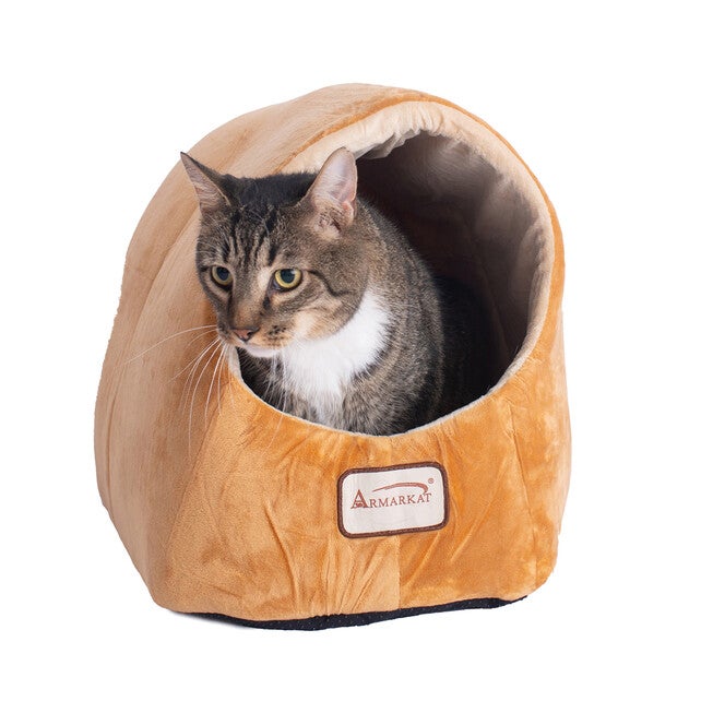 Cat Pet Small Dog Cave Shape Bed, Brown, BROWN IVORY, hi-res image number 0
