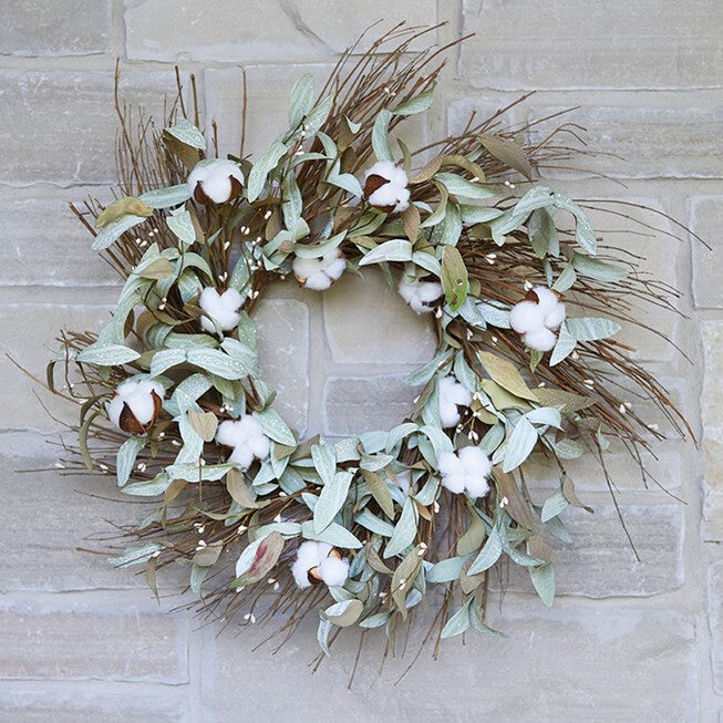 Cotton And Leaf Twig Wreath 28 inchesD, , alternate image number null