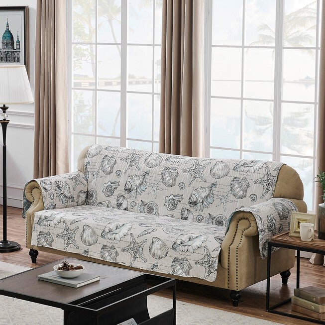 Cruz armchair furniture protector gray sea-life print with quilted look