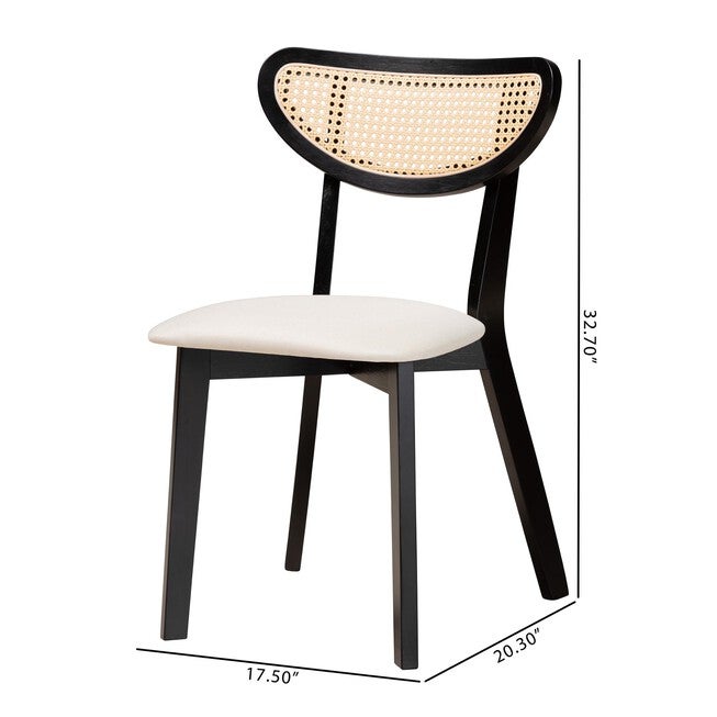 Dannell Mid-Century Modern Cream Fabric And Black Finished Wood Dining Chair, , alternate image number 21