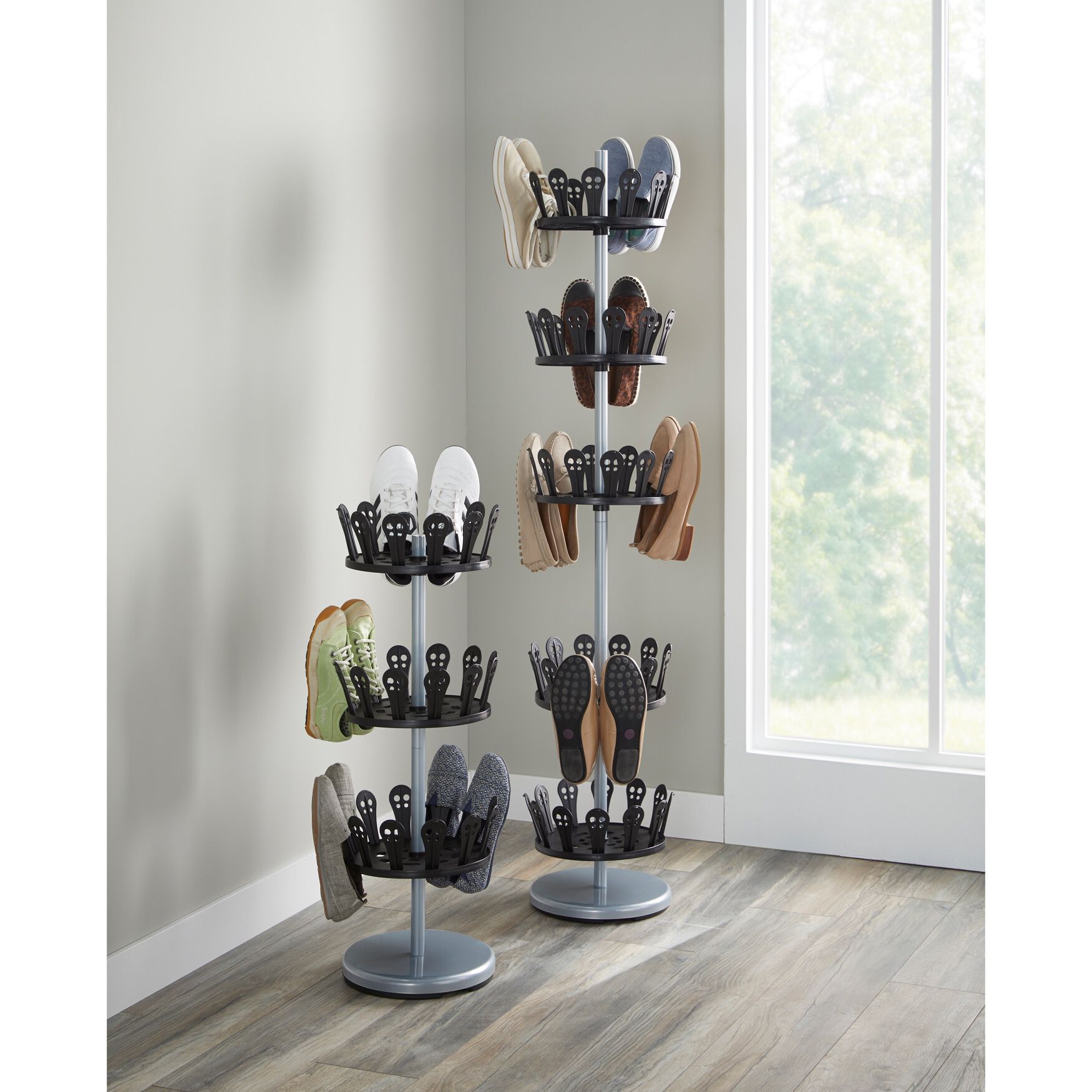 3-Tier Revolving Shoe Rack, CHROME BLACK, hi-res image number 0