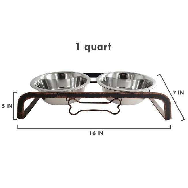 Rustic Bone Pet Dog Raised Feeder with Bowls, 1 QT, , on-hover image number null