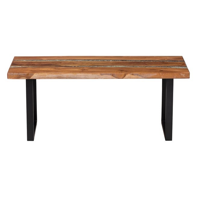 Apio Wood Epoxy Resin Coffee Table with Glass Inlay, Rectangular, BROWN, alternate image number 2