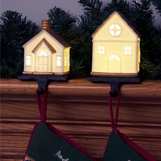 Porcelain House Stocking Holders Gold, Set of 2 OneStopPlus