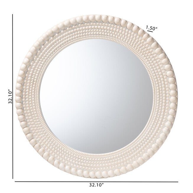 Grazia Modern Round Beaded-framed Accent Mirror in Pearl White, PEARL WHITE, alternate image number 4