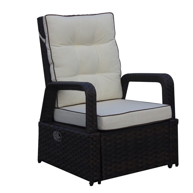 Brusell Outdoor Wicker Recliner Patio Chair With Cushions Patio Chair, BROWN, hi-res image number null