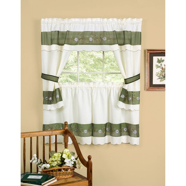 Berkshire Embellished Cottage Window Curtain, GREEN, hi-res image number 0