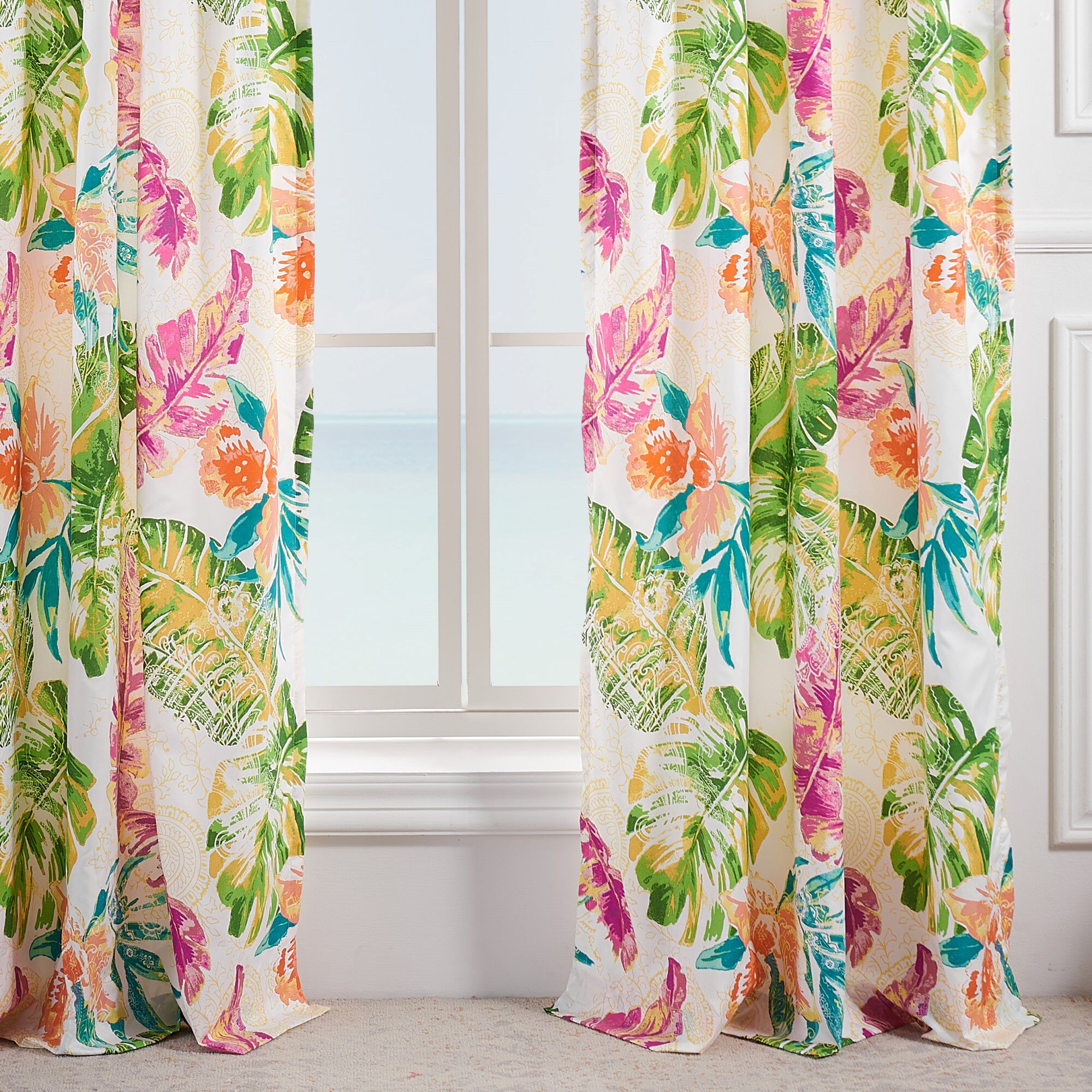 Tropics Window Curtain Panels, Set of 2, 84 inches, CORAL, alternate image number 3