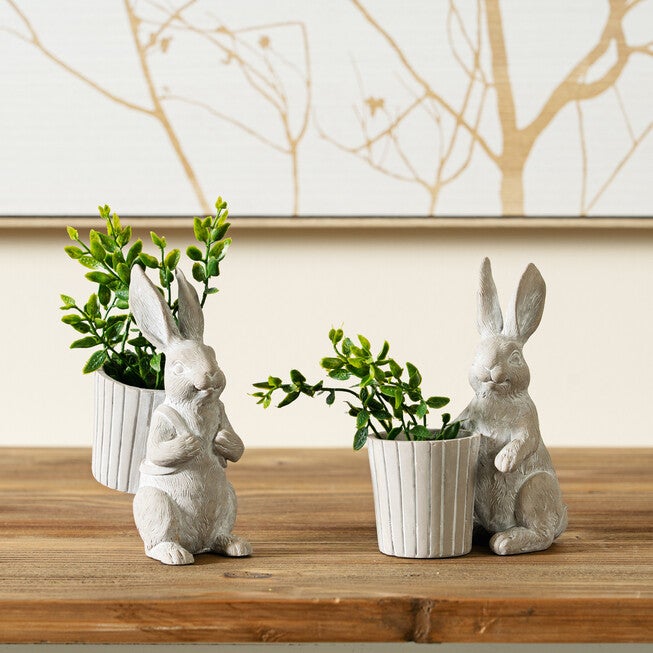 Standing Garden Rabbit With Pot Planter (Set Of 2), , alternate image number null