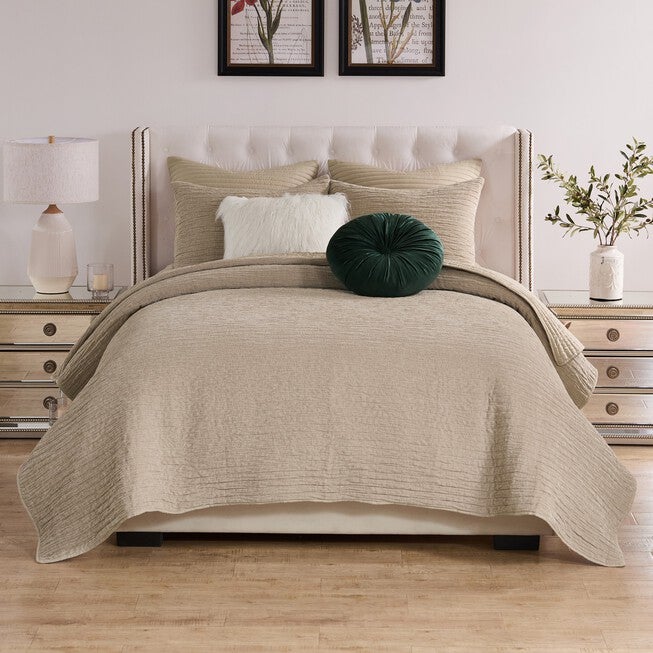 Velvet Crush Textured Finely Stitched Quilt Set, KHAKI, alternate image number 4