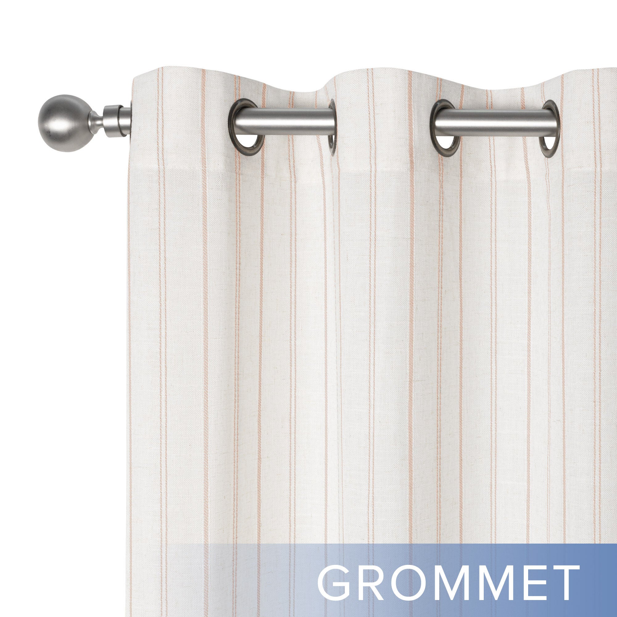 Linen Blend Woven Stripe Grommet Light Filtering Curtain Pair, PINK, alternate image number 1
