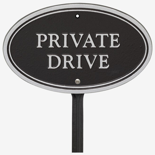 Private Drive Oval Wall/Lawn Statement Plaque, BLACK SILVER, hi-res image number 0