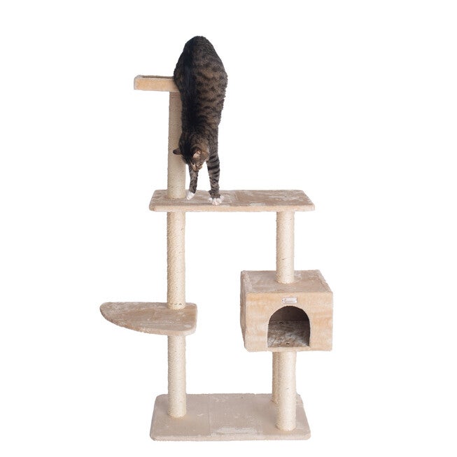 Gleepet 57 inches Beige Real Wood Cat Tree With Playhouse And Perch, , alternate image number null