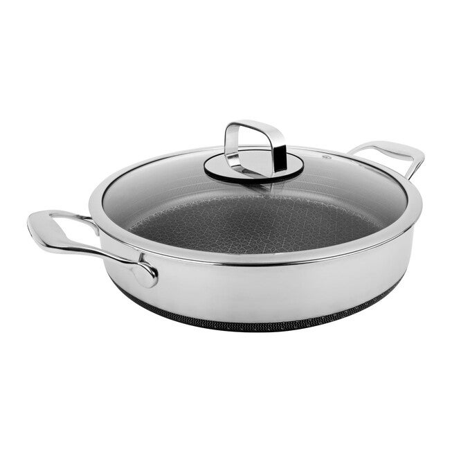 LIVWELL DiamondClad™ 5 Quart Hybrid Nonstick Stainless Steel Saute Pan and Lid, Dishwasher Safe, PFOA-free – Silver/Black, SILVER, hi-res image number 0