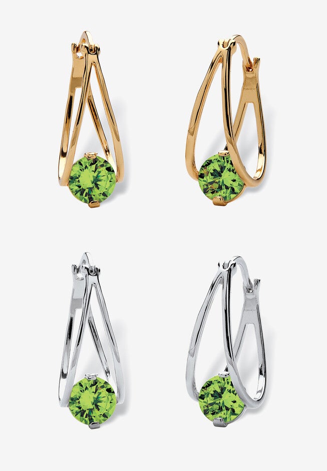 Silvertone 2 Pair Set Hoop Earrings (24x9mm) Round Simulated Blue, AUGUST, hi-res image number 0