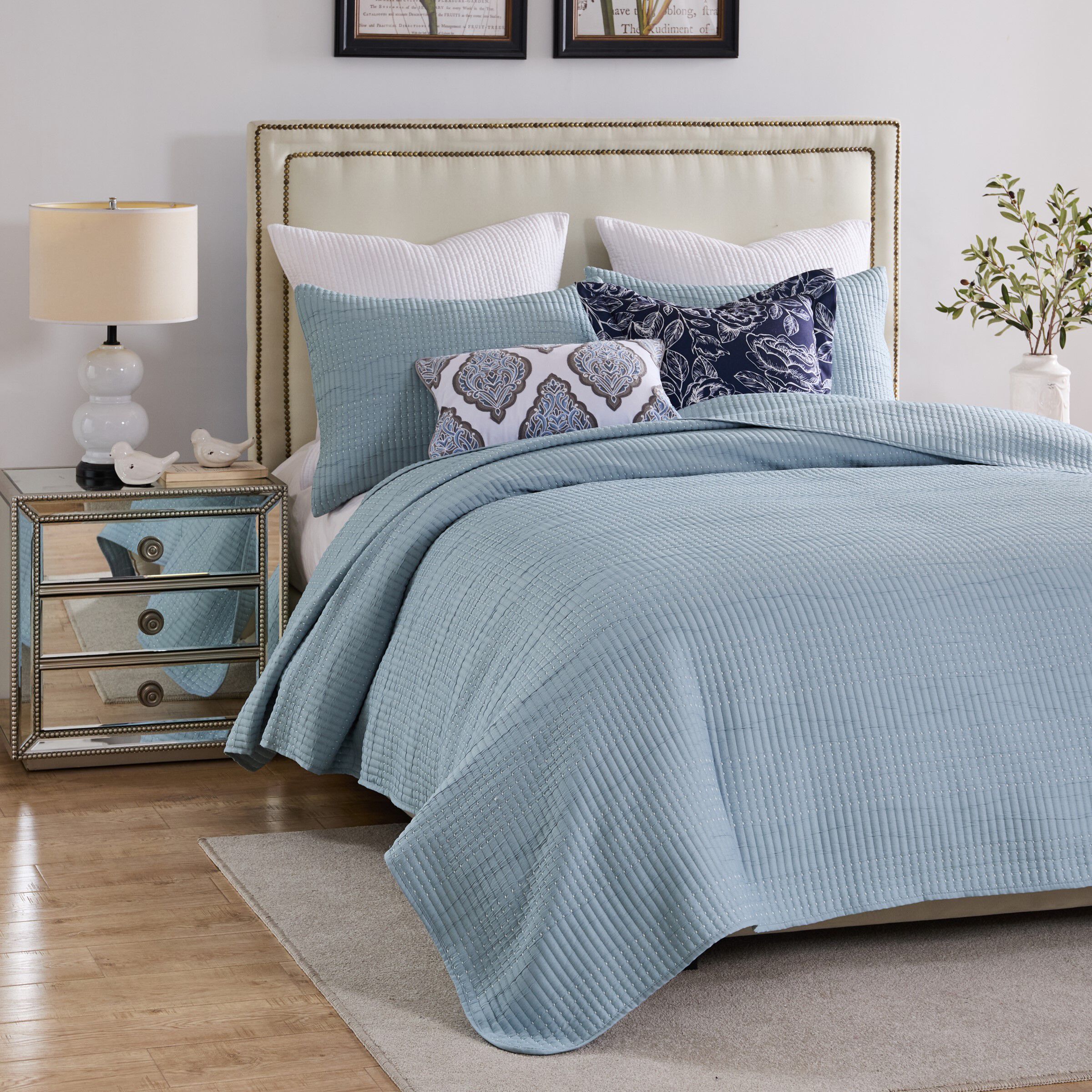 Greenland Home Fashions Cosmo Contemporary Matelassé Coverlet Set, CHAMBRAY, alternate image number 3