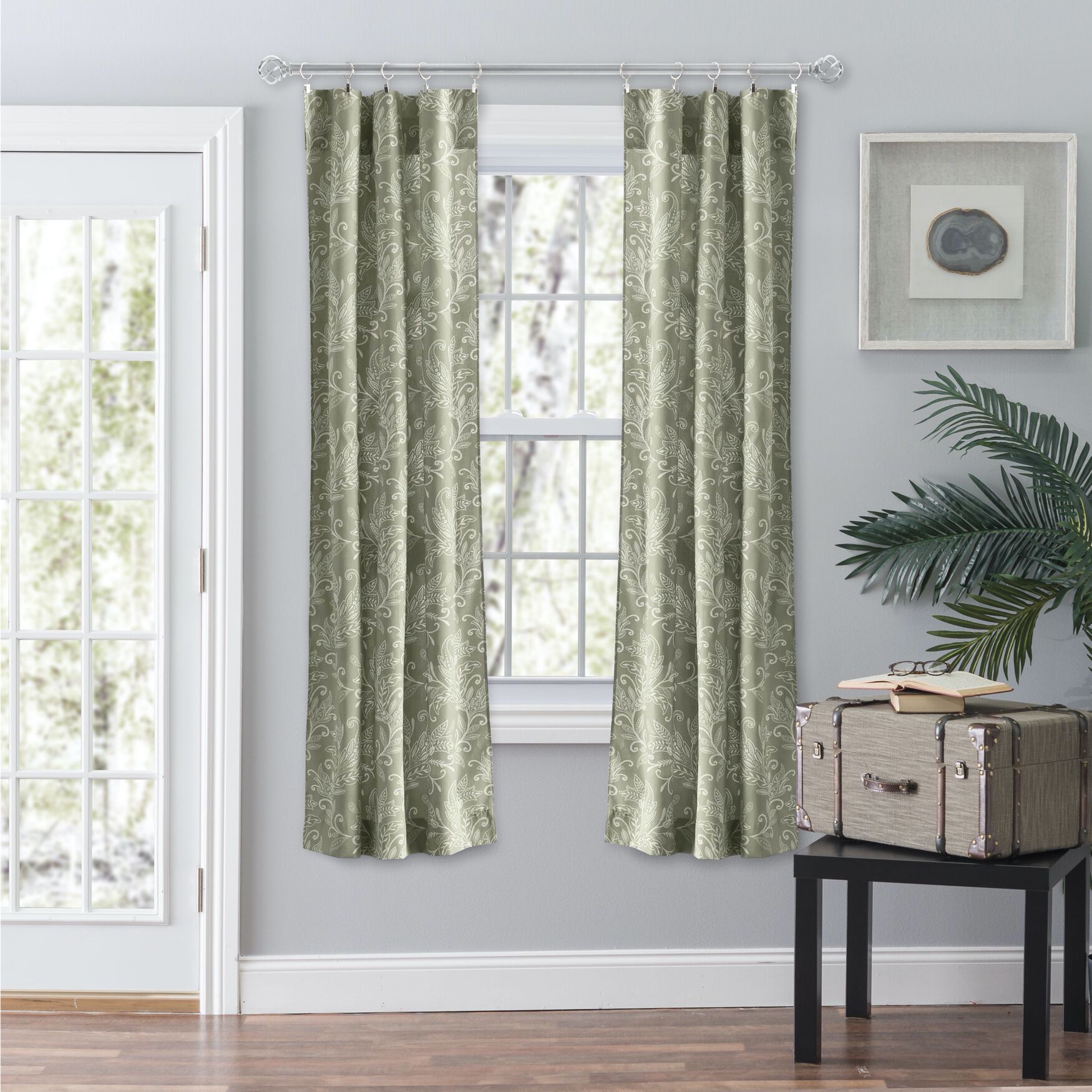 Lexington Leaf- Candlewick Leaf Pattern On A Colored Ground- Tailored Panel Pair, SAGE, hi-res image number 0