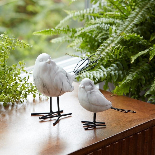Marble Print Bird Figurine (Set of 2), WHITE GREY, alternate image number 3