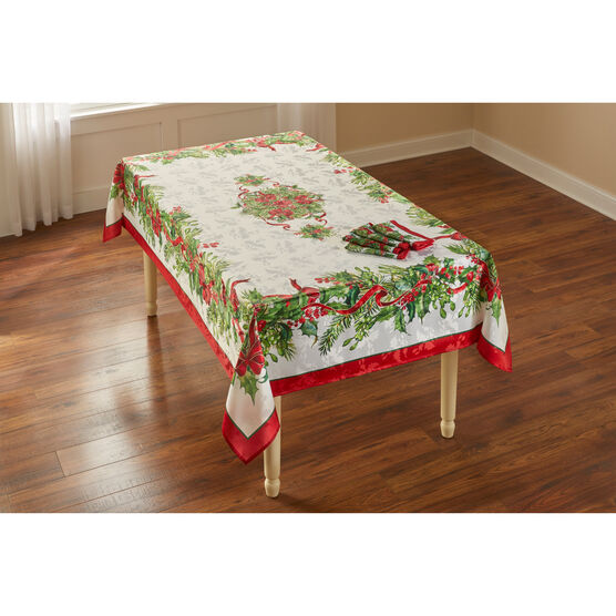 Holly Ribbon Tablecloth 52" x 70", MULTI, hi-res image number null