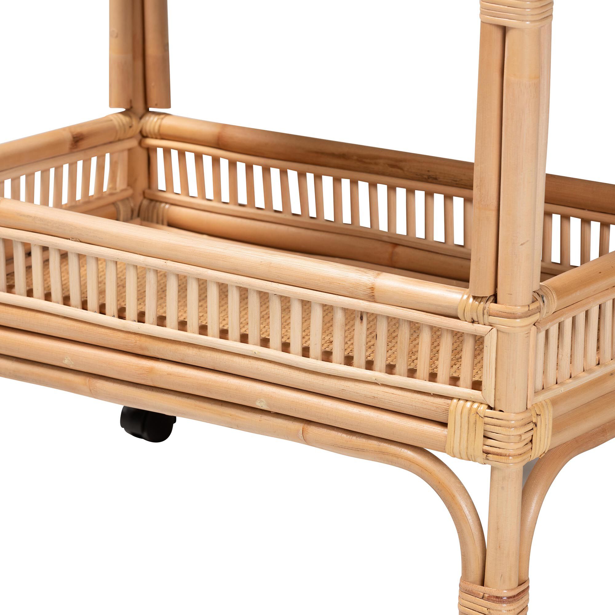 Lombok Modern Bohemian Natural Brown Rattan Wine Cart, NATURAL BROWN, alternate image number 6