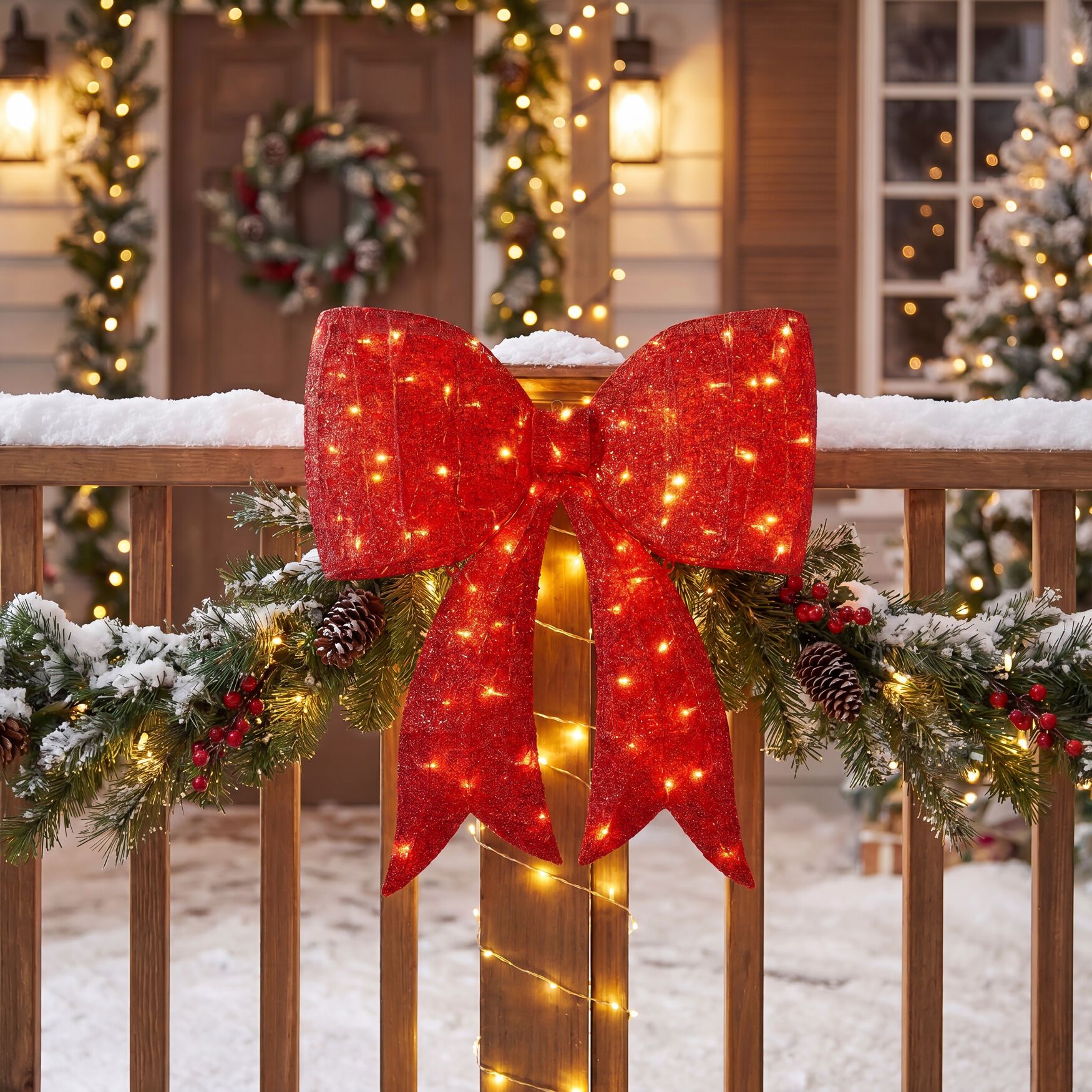 30&frac12;"H Pre-lit Glitter Red Bow, RED, on-hover image number 1